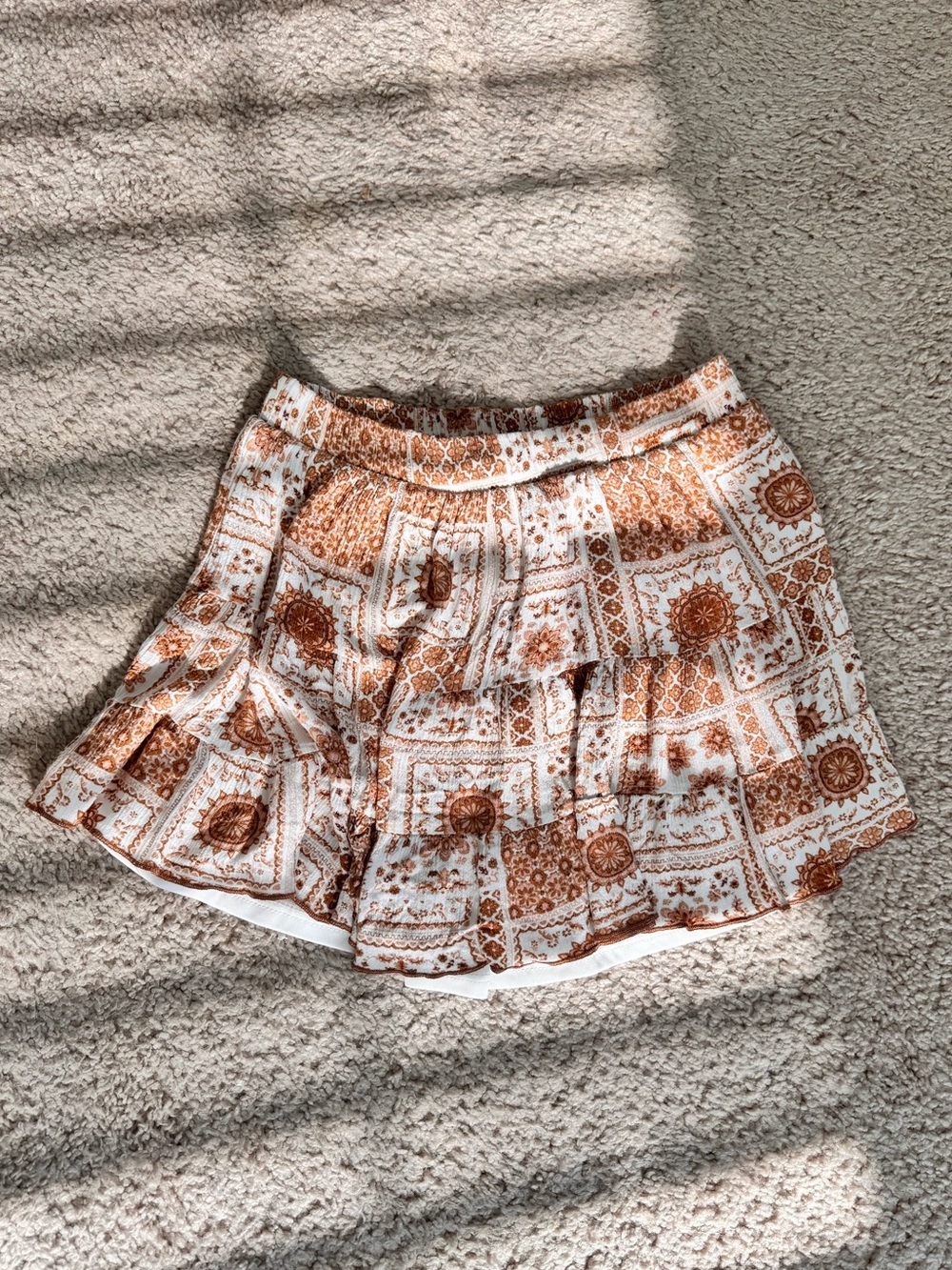 Altar'd State White & Rust Paisley Bandana Print Mini Skirt